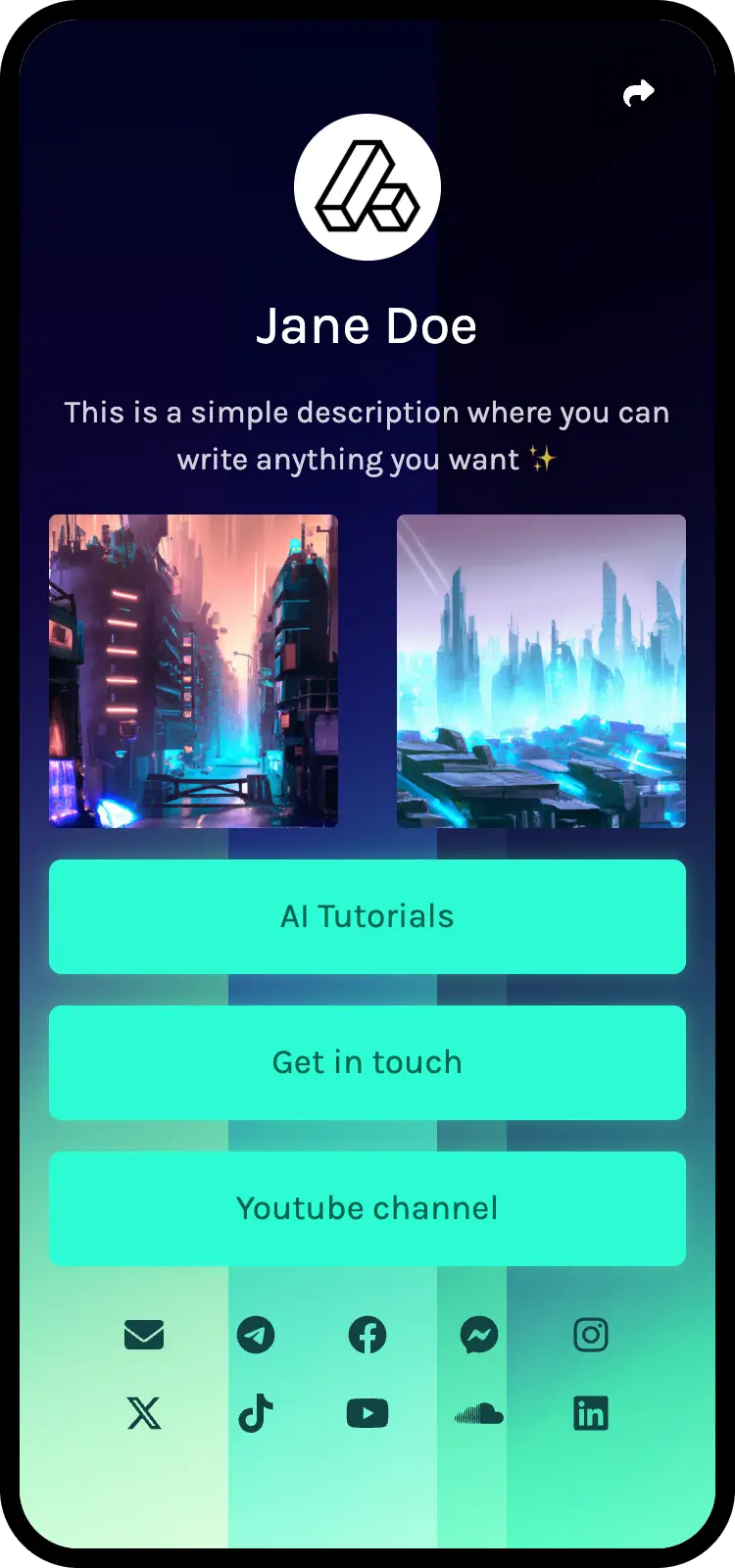 Captura de tela de exemplos de páginas de biolink